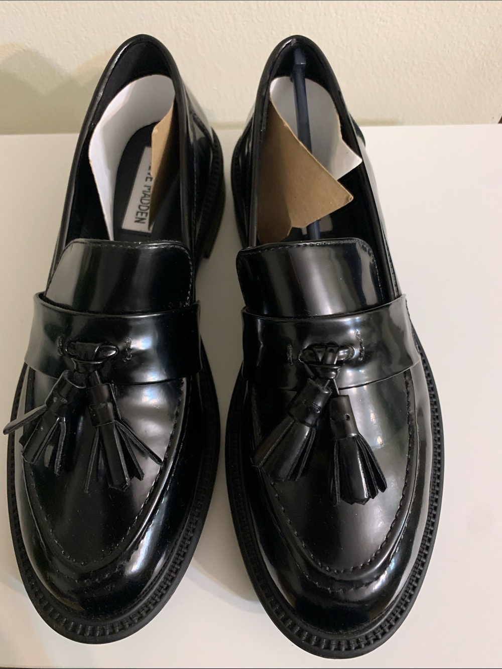 Steve Madden Women’s Black Tassel Loafers - Polished Leather